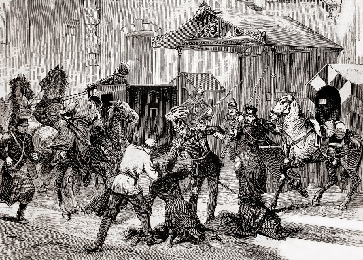Nihilisme i Rusland - Attentatforsøg mod Aide de Camp, general Loris Melikoff (Loris-Melikoff), uden for døren til hans hotel i Great Moskaia i 1880 - Den russiske nihilistbevægelse i det 19. århundrede: mordforsøg på grev L af Unknown artist