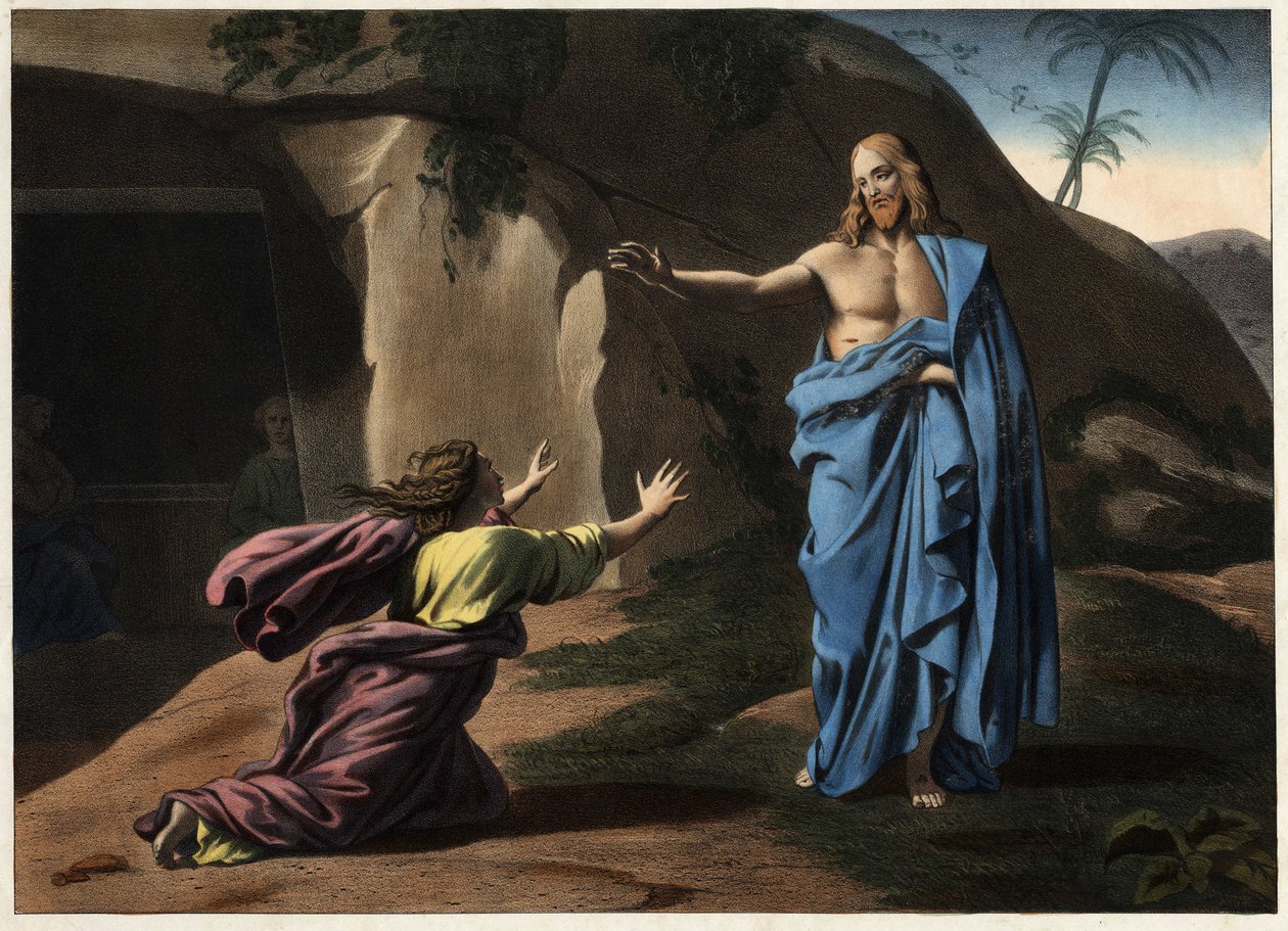 Noli me tangere: Kristi åbenbaring for den hellige Magdalene. Anonym gravering af det 19. århundrede. af Unknown artist