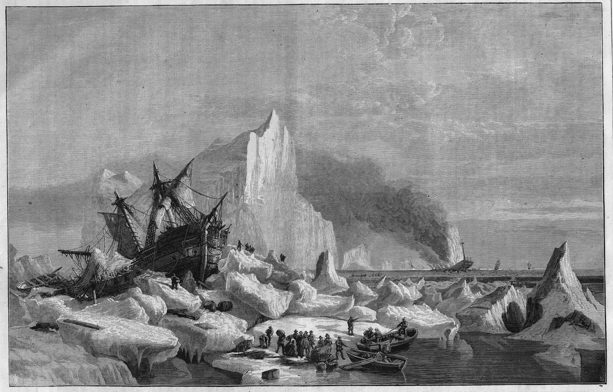 Norske isfangede fartøjer på Spitzbergkysten i det arktiske hav af Unknown artist