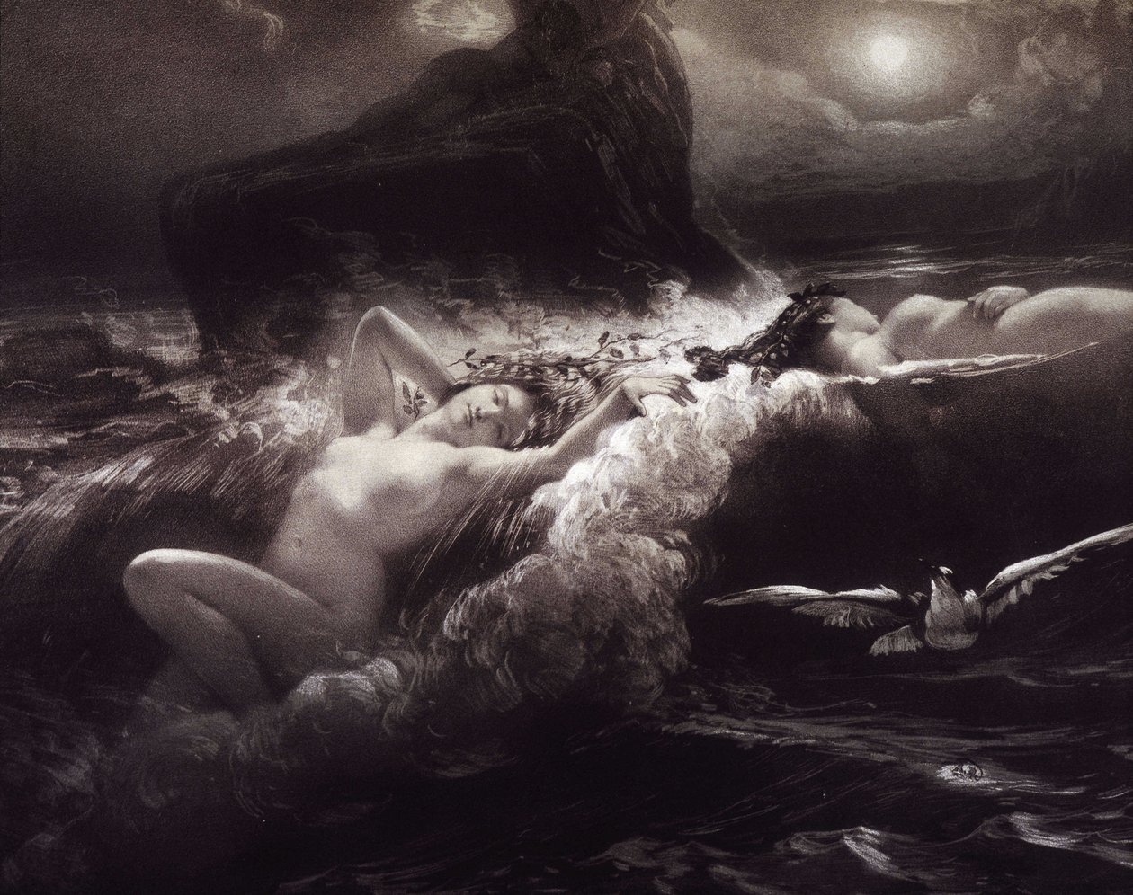 Nymfer - litografi af Unknown artist