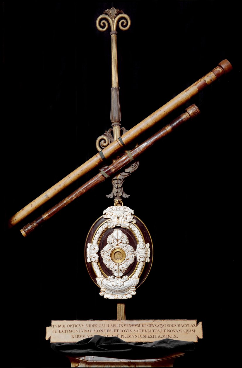 Objektiv linse og astronomisk ramme af Galilæa eller Galileo Galilei (1564-1642). 1610. Museum for Videnskabshistorie, Firenze af Unknown artist