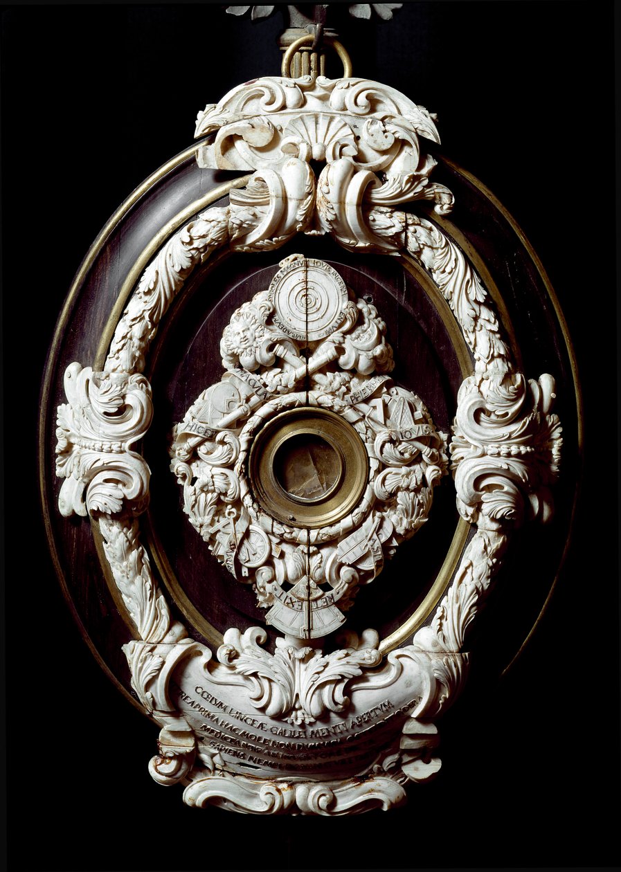 Objektiv linse af Galilæas astronomiske ramme eller Galileo Galilei (1564-1642). 1609-1610. Museum of the History of Science, Firenze af Unknown artist