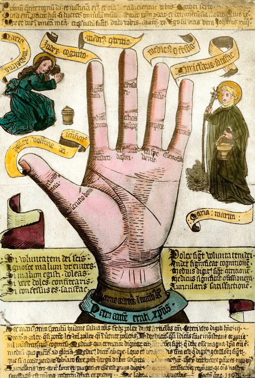 Okkulte videnskaber: hånden med sine linjer til at læse fremtiden. Tallerken tegnet fra en håndflade af Unknown artist
