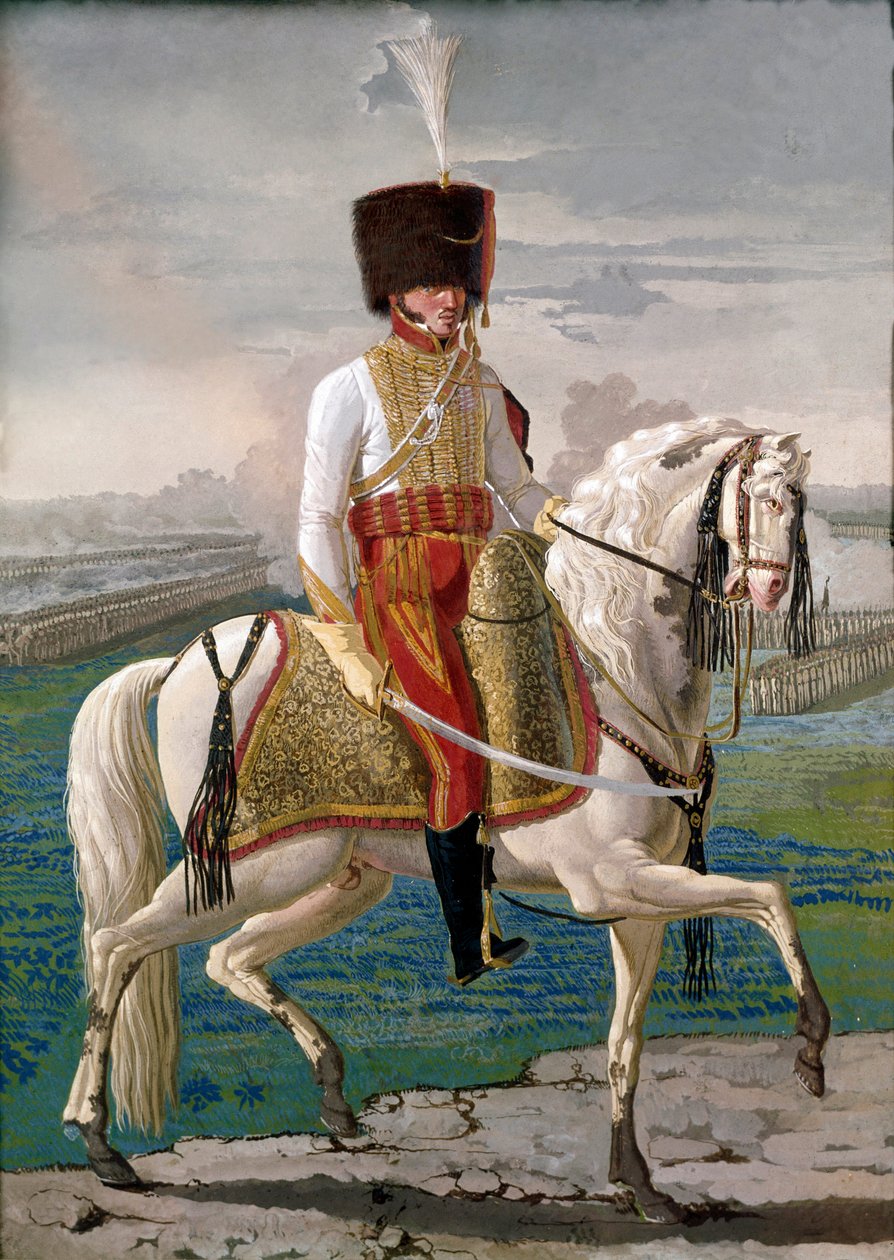 Officer af Velites til hest, militærkorps oprettet til ære for kejser Napoleon I. tempera fra begyndelsen af det 19. århundrede. Museo Nazionale di San Martino Napoli af Unknown artist