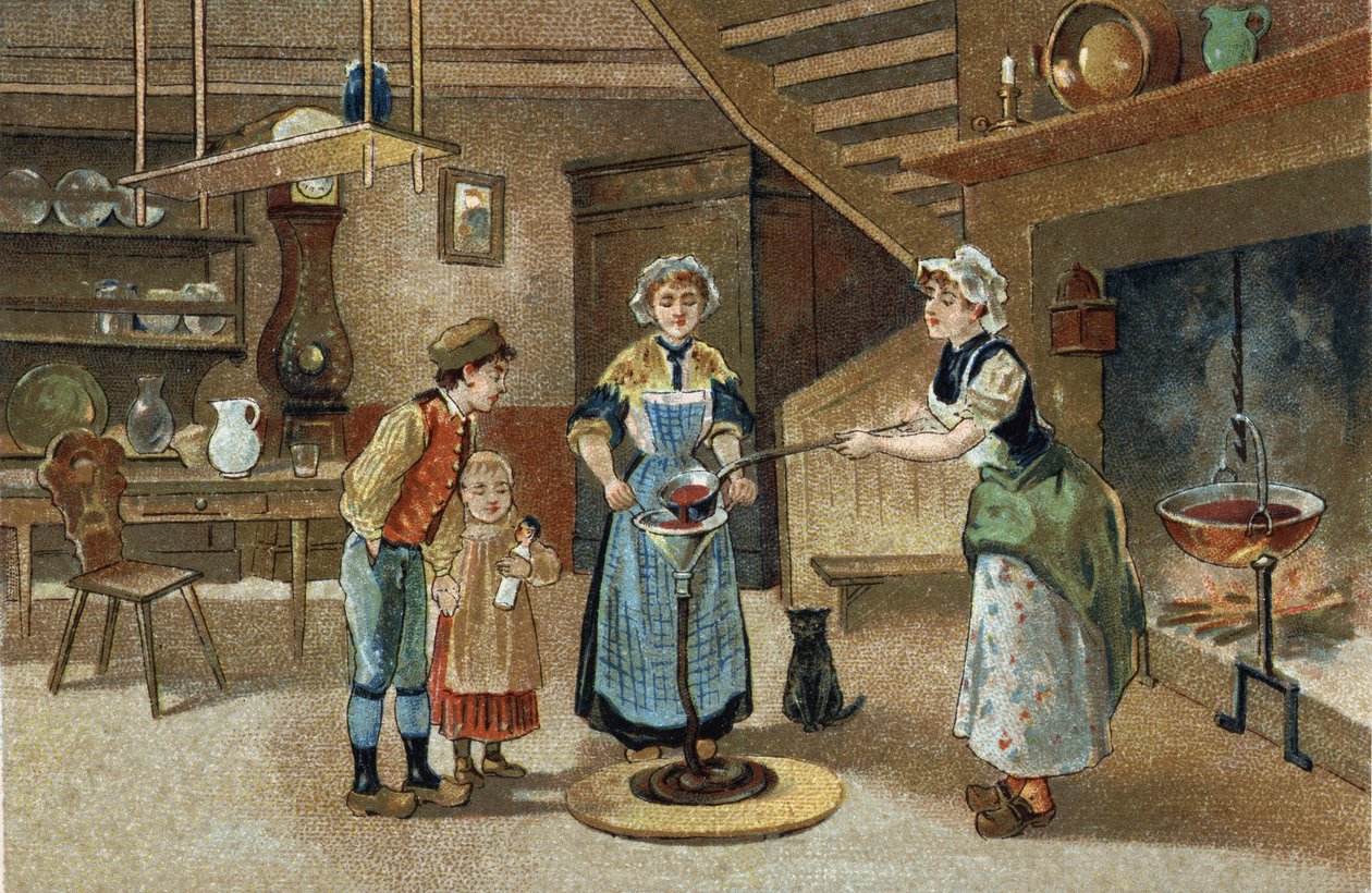Gammel skik, der fejres i Dauphiné-regionen: La boudinée. Kromolitografi i slutningen af det 19. århundrede. af Unknown artist
