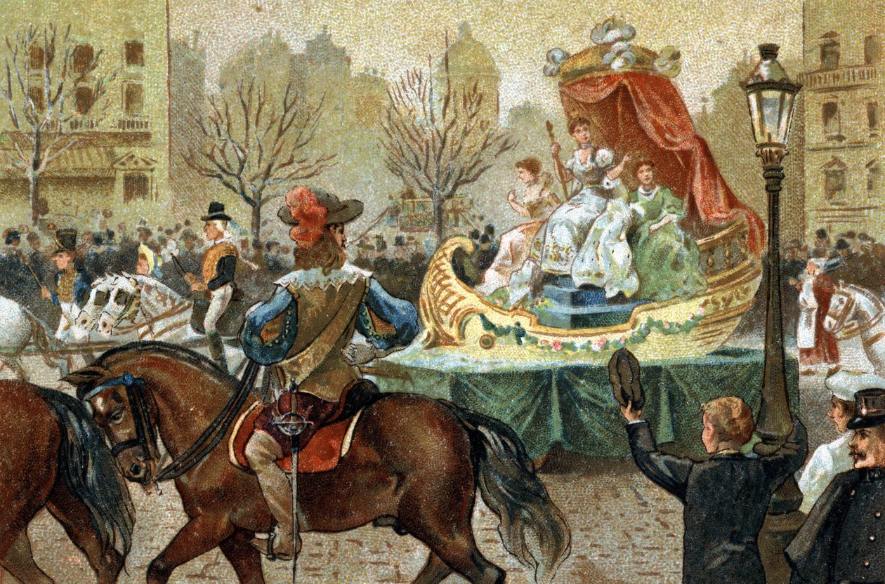 Gammel skik, der fejres i Ile de France-regionen: midt i fastetiden i Paris. Kromolitografi i slutningen af det 19. århundrede. af Unknown artist