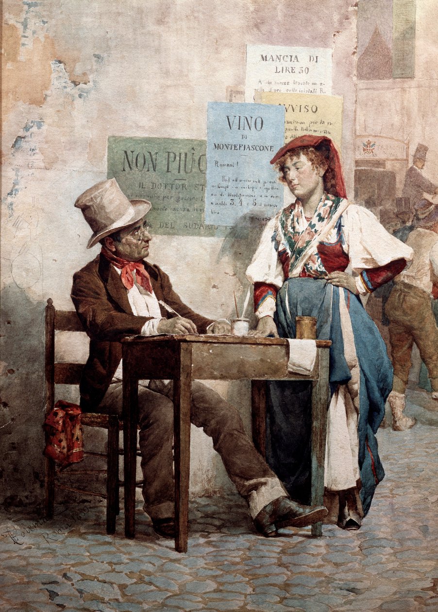 Gammel mand: den offentlige forfatter i Rom. 1800-tallets akvarel Rom, Museo del Folklore af Unknown artist