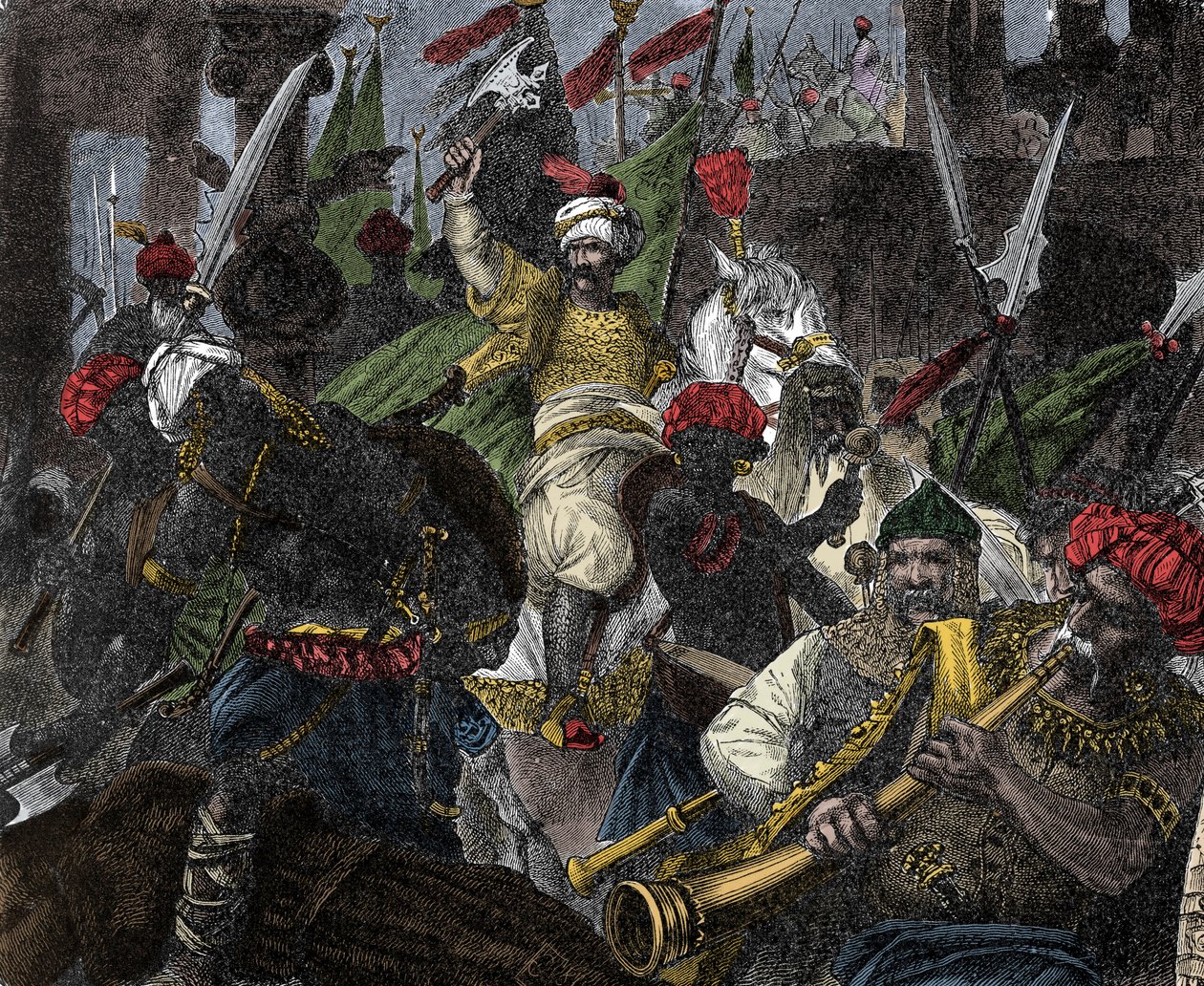 Den 29. maj 1453 stormede Konstantinopel af Muhammad II, sultan af Osmannerriget - Erobring af Konstantinopel: hæren af den osmanniske sultan Mehmet II (Mehmed II Erobreren eller Muhammad II Fatih) (1430-1481) belejrede byen i Konstantinopel 1 af Unknown artist