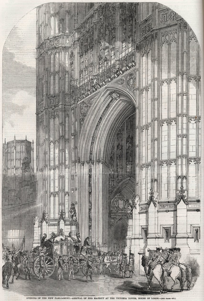 Åbning af det nye parlament - hendes majestæts ankomst til Victoria-tårnet, House of Lords 1852 af Unknown artist