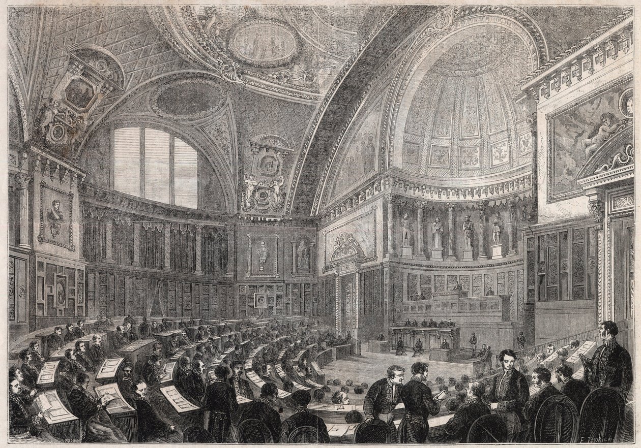 Åbning af senatets session og optagelse af general Charles Cousin Montauban (1796-1878), Viscount de la Gueronniere et de Forcade, 2. december af Unknown artist