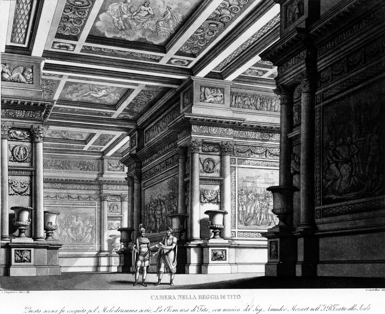 Opera: "" La Clemenza di Tito "", musik af Mozart, i Casa de Milan - indgravering i "" Scener teatralske milano "" af Unknown artist