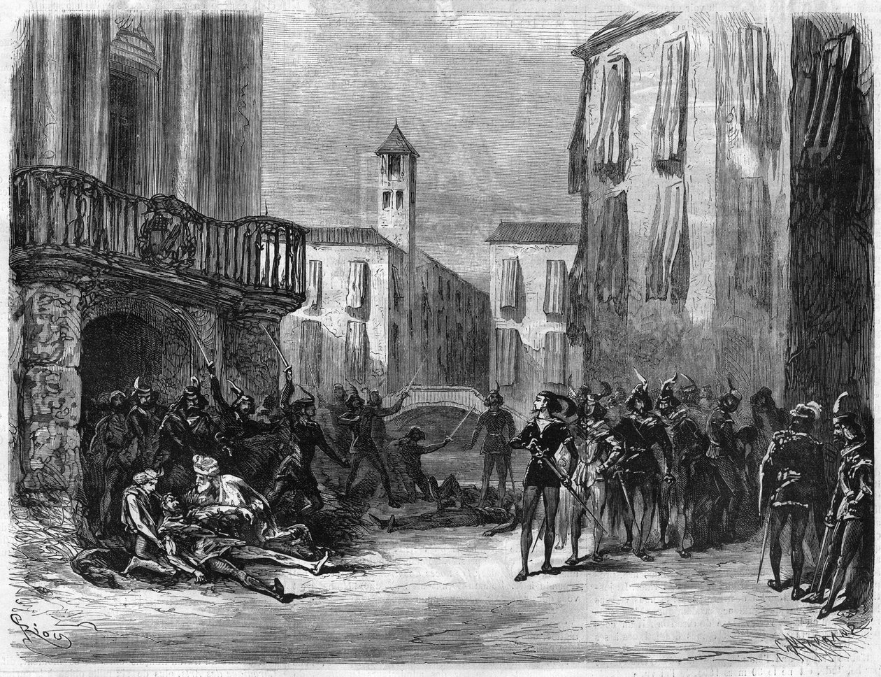 Opera "" Romeo et Juliette"" af Jules Barbier (1825-1901) og Michel Carre (1821-1872). Musik af Charles Gounod (1818-1893). Spil på operaen i Paris. Indgravering i "The Illustrous Universe" af Unknown artist