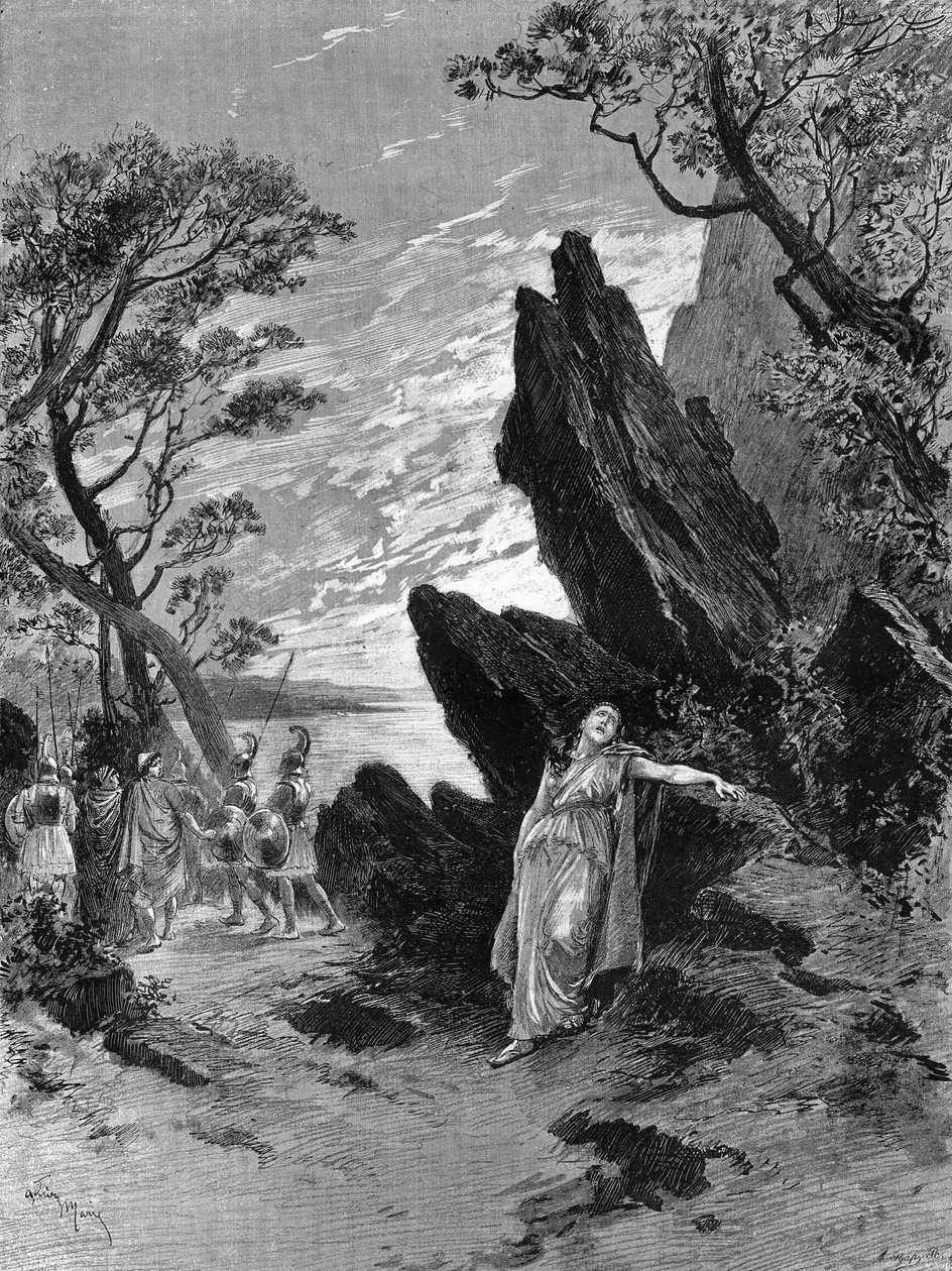 Opera "" Sapho"" af Emile Augier (1820-1889) og Charles Gounod (1818-1893) med sanger Krauss i sidste akt. Gravering i "" Le Monde Illustré"" af Unknown artist