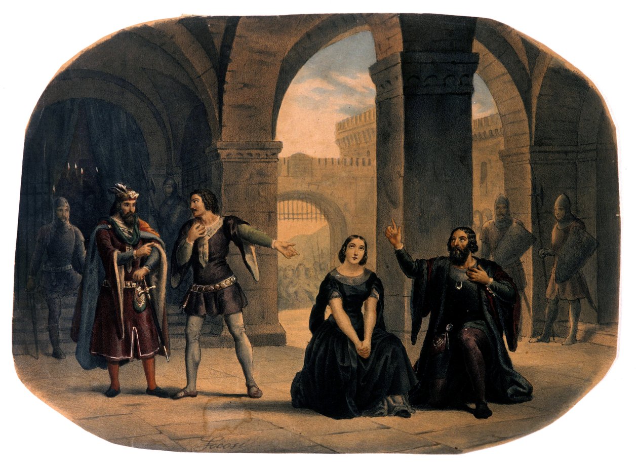 Operascenen "" I vespri siciliani"" (De sicilianske vespers) komponeret af Giuseppe Verdi. kromolitografi fra slutningen af det 19. århundrede.. af Unknown artist