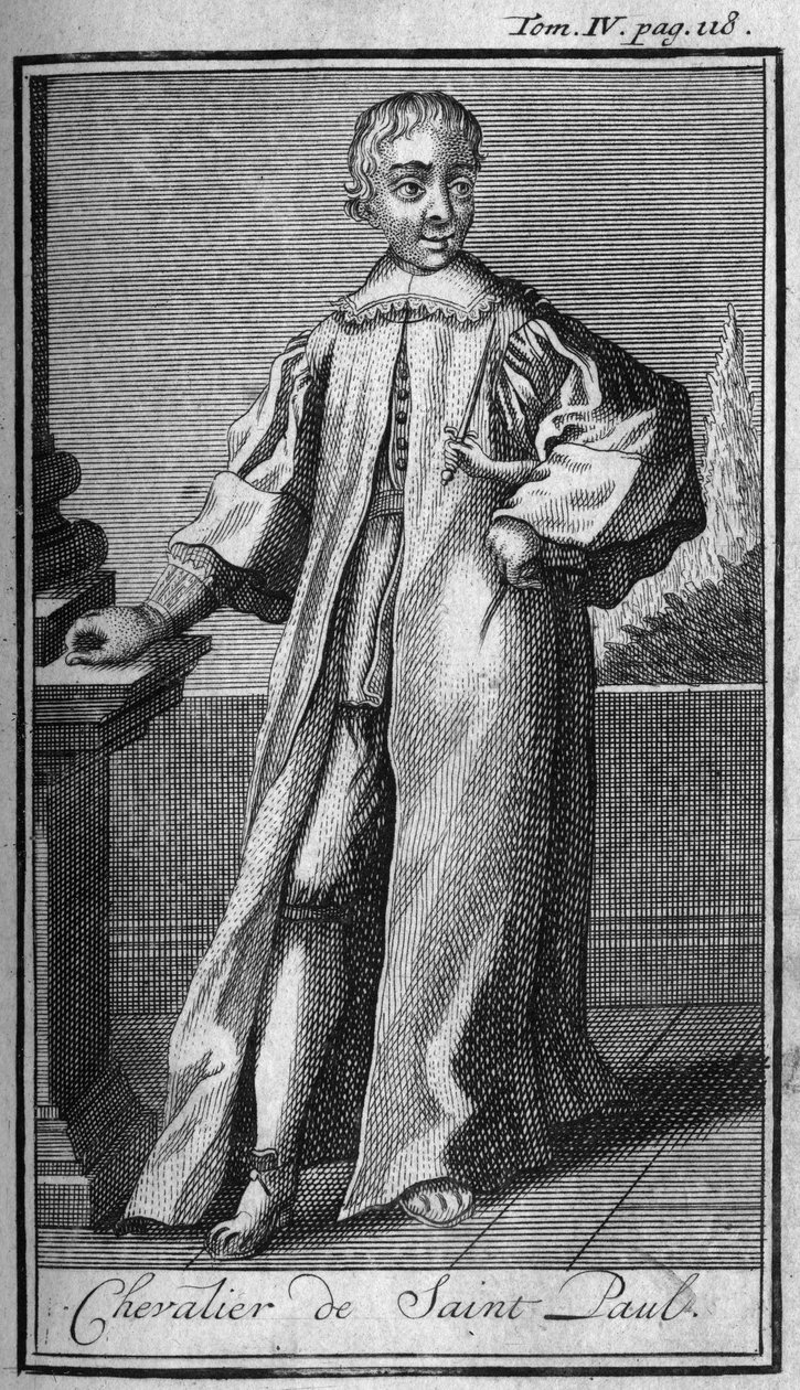 Ridderordener. Ridder af Saint Paul. I "" Historien om militære ordener eller riddere, om de sikre og rutineprægede militser af begge køn, som er blevet etableret indtil videre. Udgave taget fra Abbe Giustiniani, R.P.Bonani, M. Herman, Schoonebeek, R.P.Hel af Unknown artist