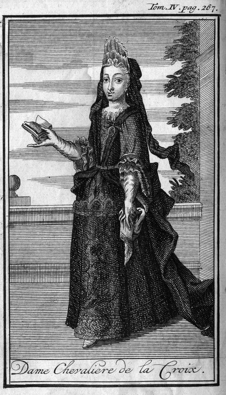 Ridderordener. Lady Chevaliere af korset i Østrig i det 17. århundrede. I "" Historien om militære ordener eller riddere, om de sikre og rutineprægede militser af begge køn, som er blevet etableret indtil videre. Udgave taget fra Abbe Giustiniani, R.P.Bon af Unknown artist