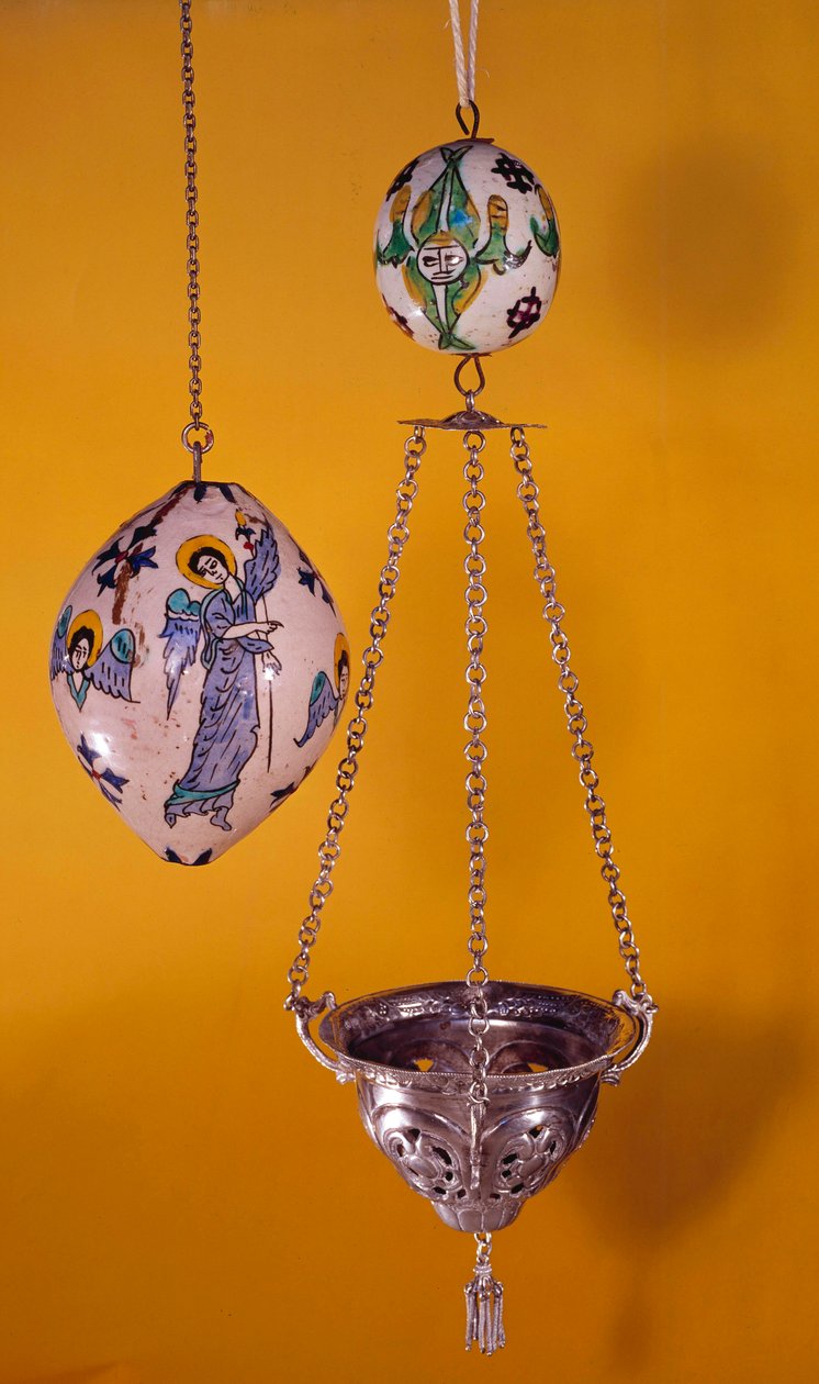 Orientalsk kunst: polykrome fajancekugler med engle. Paris fra det 19. århundrede, armensk museum af Unknown artist