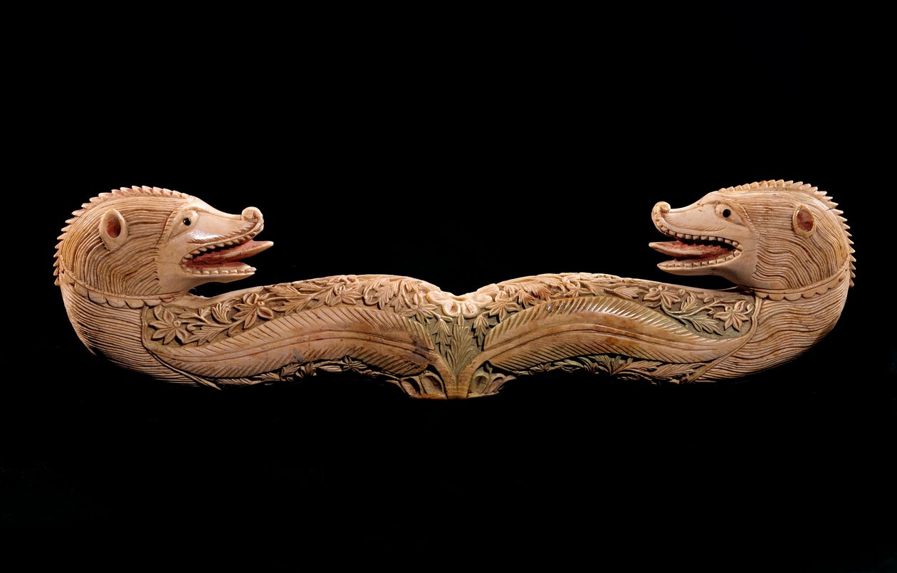 Orientalsk kunst: tau de houlette (enden af hyrdestokken) med elfenbensfarvede dyrehoveder. Paris fra det 15. århundrede, armensk museum af Unknown artist