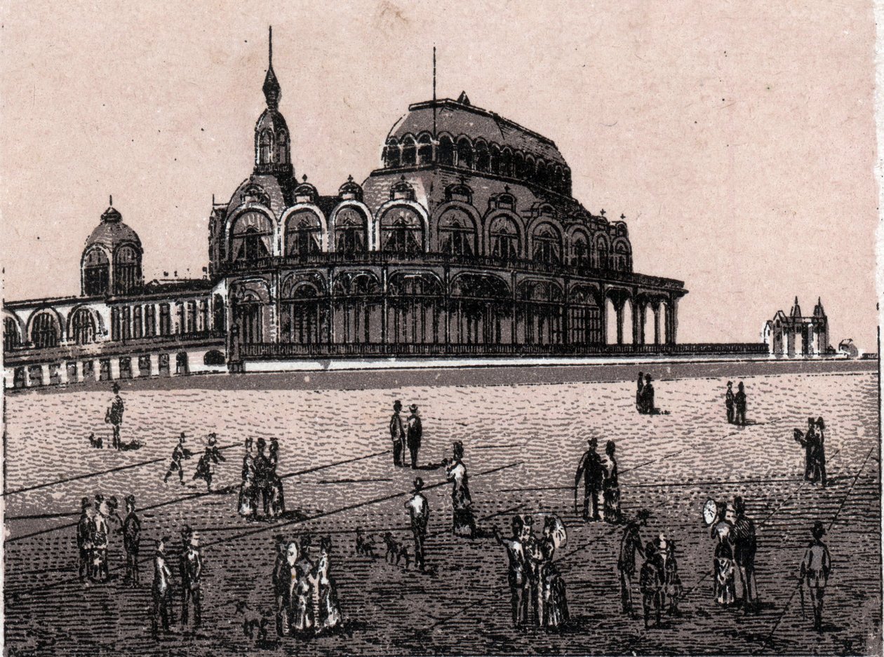 Oostende (Ostende), Belgien: udsigt over Kursaal Digue (kasino). i "" Verden illustrerer 168 visninger"" Udateret (slutningen af 1800-tallet) af Unknown artist