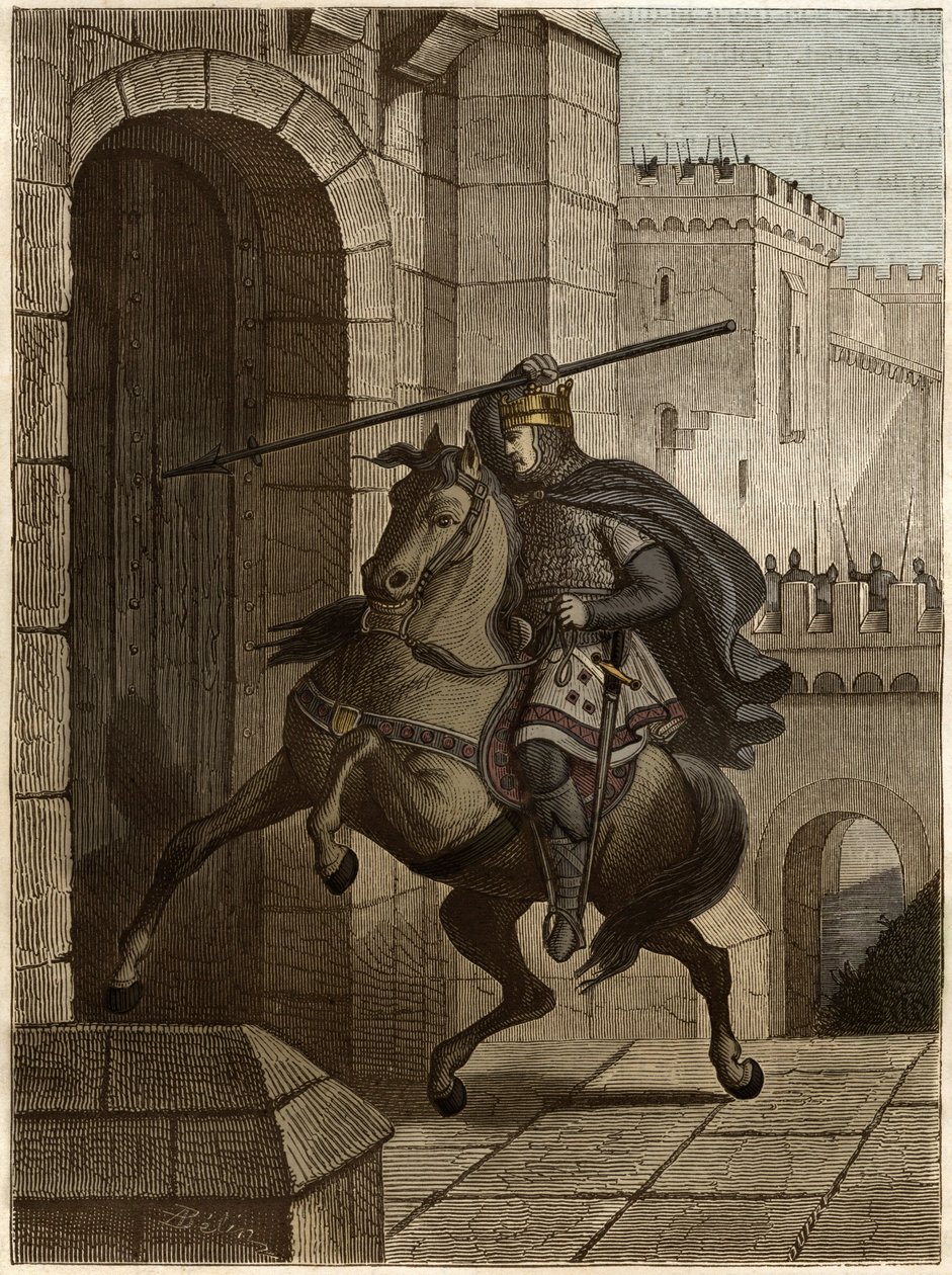 Otto II, Hellig Romerske Kejser før Paris - Otton II af Det Hellige Rige, kendt som Roux (955-983) irriterer sig over ikke at kunne trænge ind i Paris (Paris hovedkvarter, 978), går under byens mure for at plante sine spyd i døren - af Unknown artist