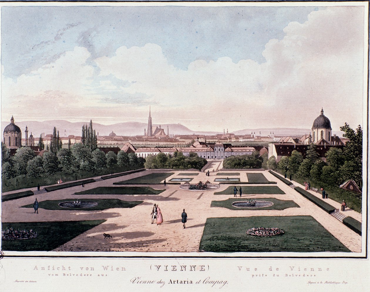 Oversigt over Wien fra Belvedere, Østrig. Stik fra 1830 Privat samling af Unknown artist