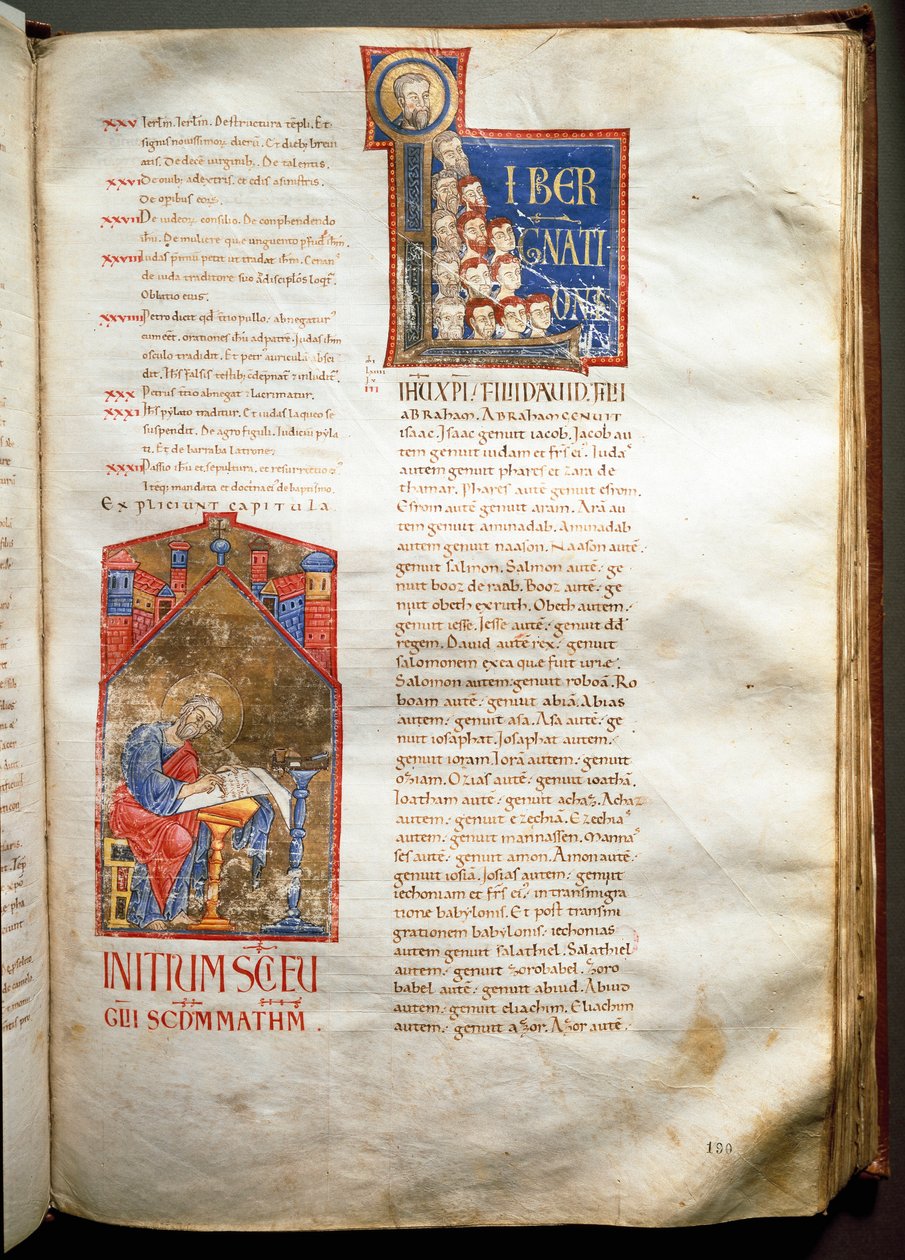 Side af en oplyst bibel (Ms.721-Foglio 190r) fra begyndelsen af det 12. århundrede. Svag. 52,5x36 cm Rom, Biblioteca Casanatense af Unknown artist