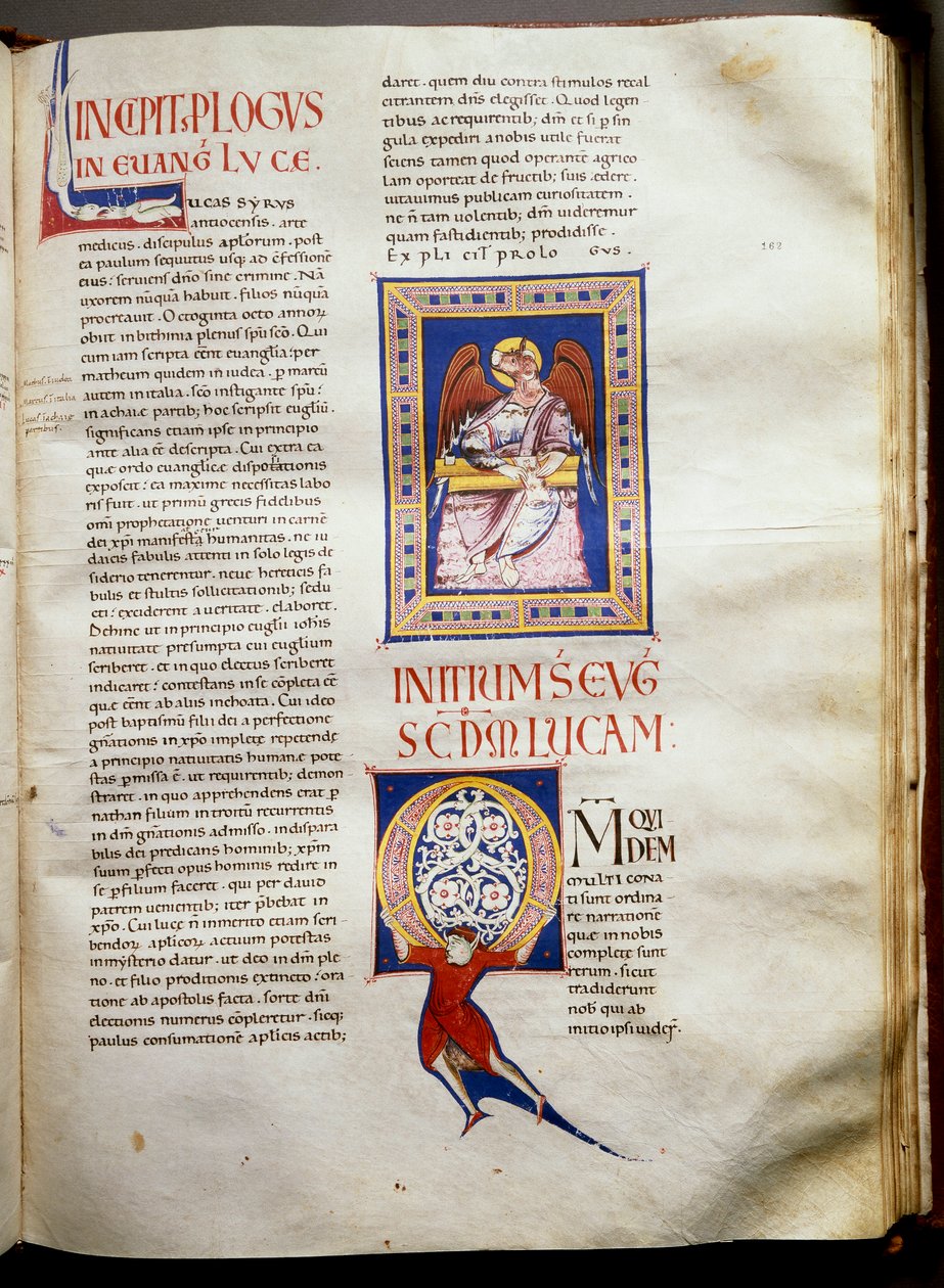 Side af en oplyst bibel (Ms.723-Foglio 162r.) fra begyndelsen af det 12. århundrede. Svag. 52,8x38 cm Rom, Biblioteca Casanatense af Unknown artist