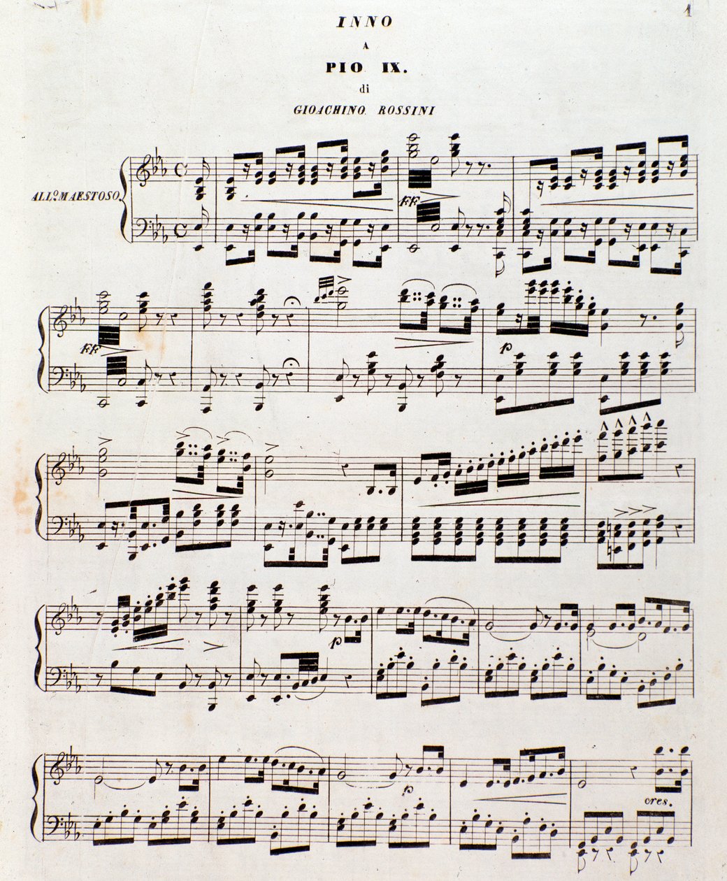 Side med partitur Populær salme for Pius IX af Gioacchino Rossini af Unknown artist