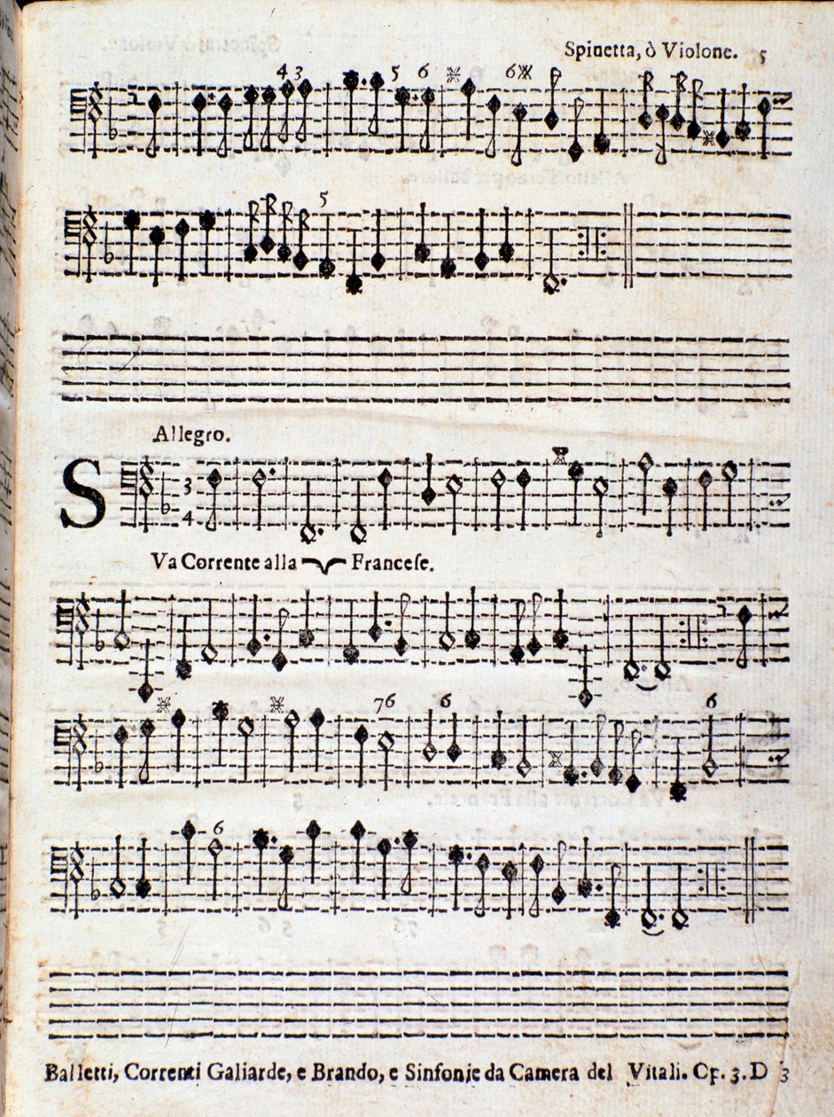 Side med partitur af Ballets, French flows opus 3 af Giovanni Battista Vitali af Unknown artist