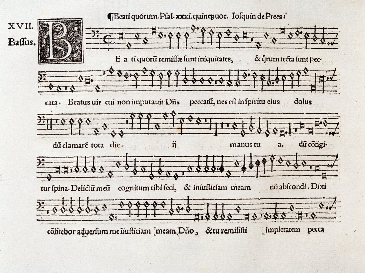 Side med partitur af Salme XIII af Willaert (1538) af Unknown artist