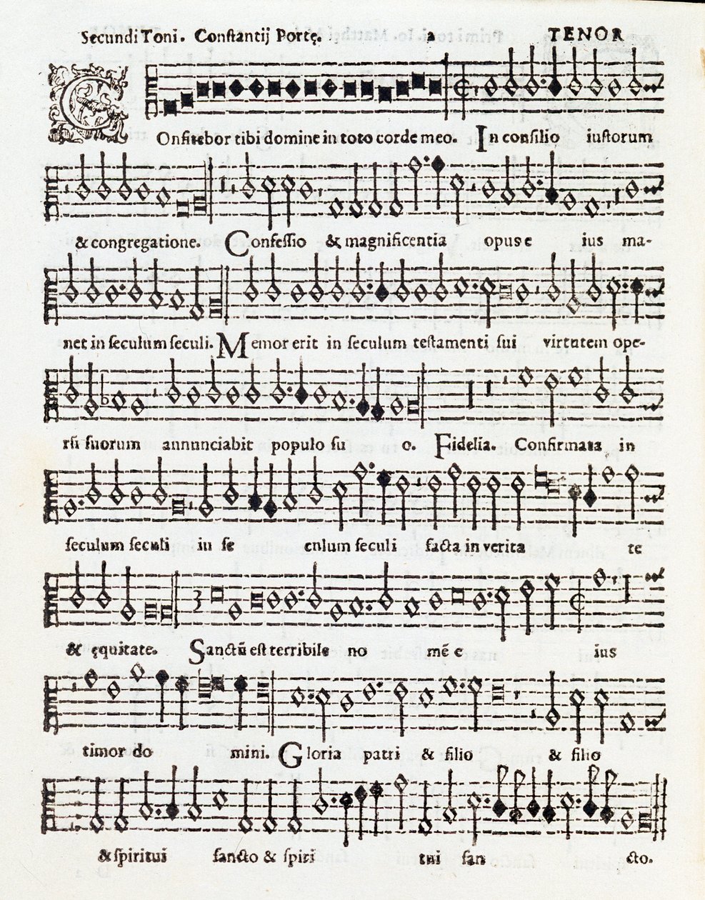 Side med partitur af Confitebor tibi domine-salmen dedikeret til Palestrina af Costanzo Porta af Unknown artist