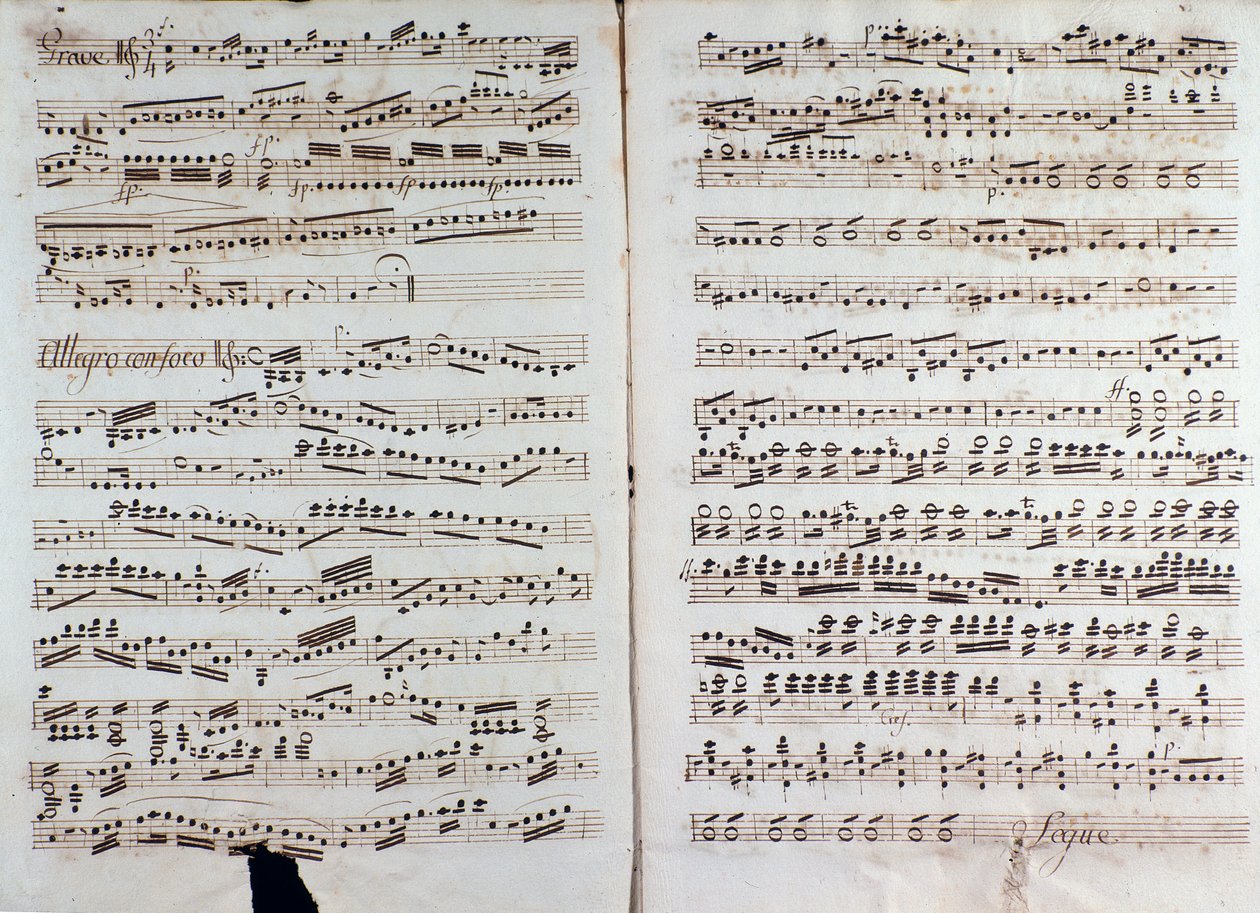Side med partitur af "" Great symphony"" af Christian Cannabich af Unknown artist
