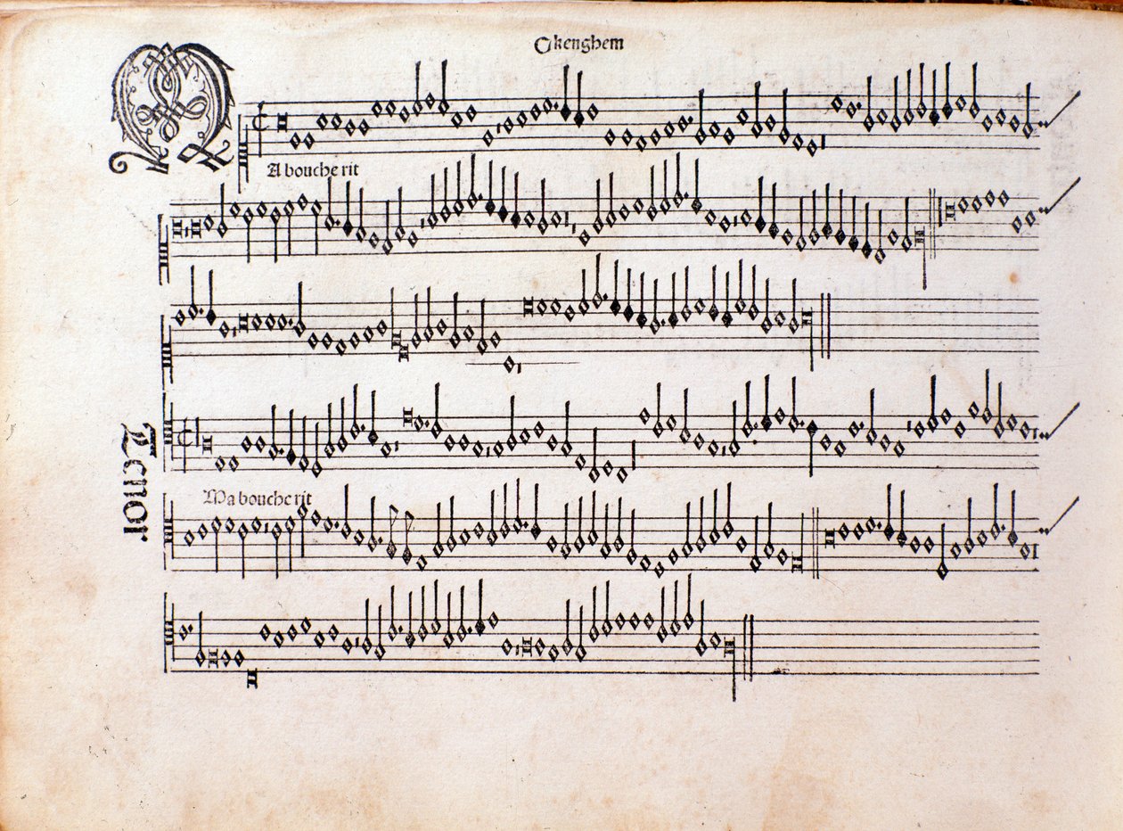 Side med partitur af Harmonice Musices Odhecaton af Ottaviano Petrucci (1501) af Unknown artist