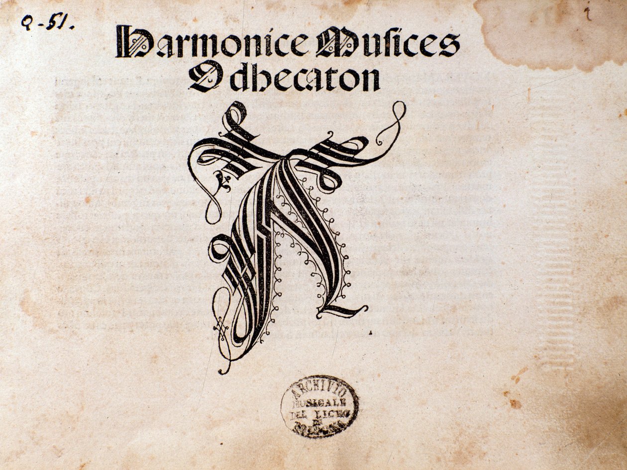 Side med partitur af Harmonice Musices Odhecaton af Ottaviano Petrucci (1501) af Unknown artist
