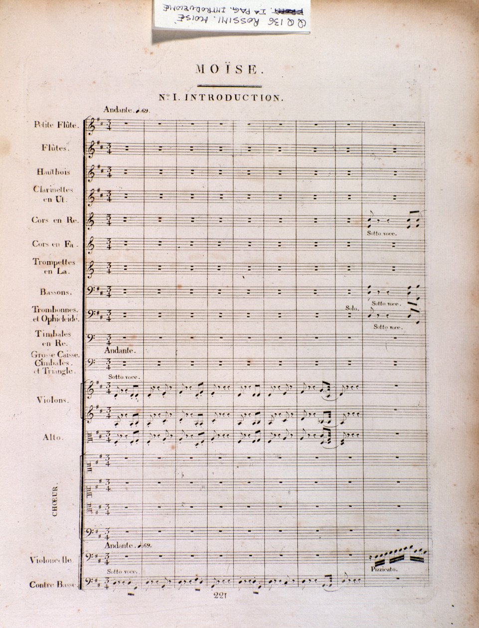 Side med partitur af Moses i Egypten af Gioacchino Rossini af Unknown artist