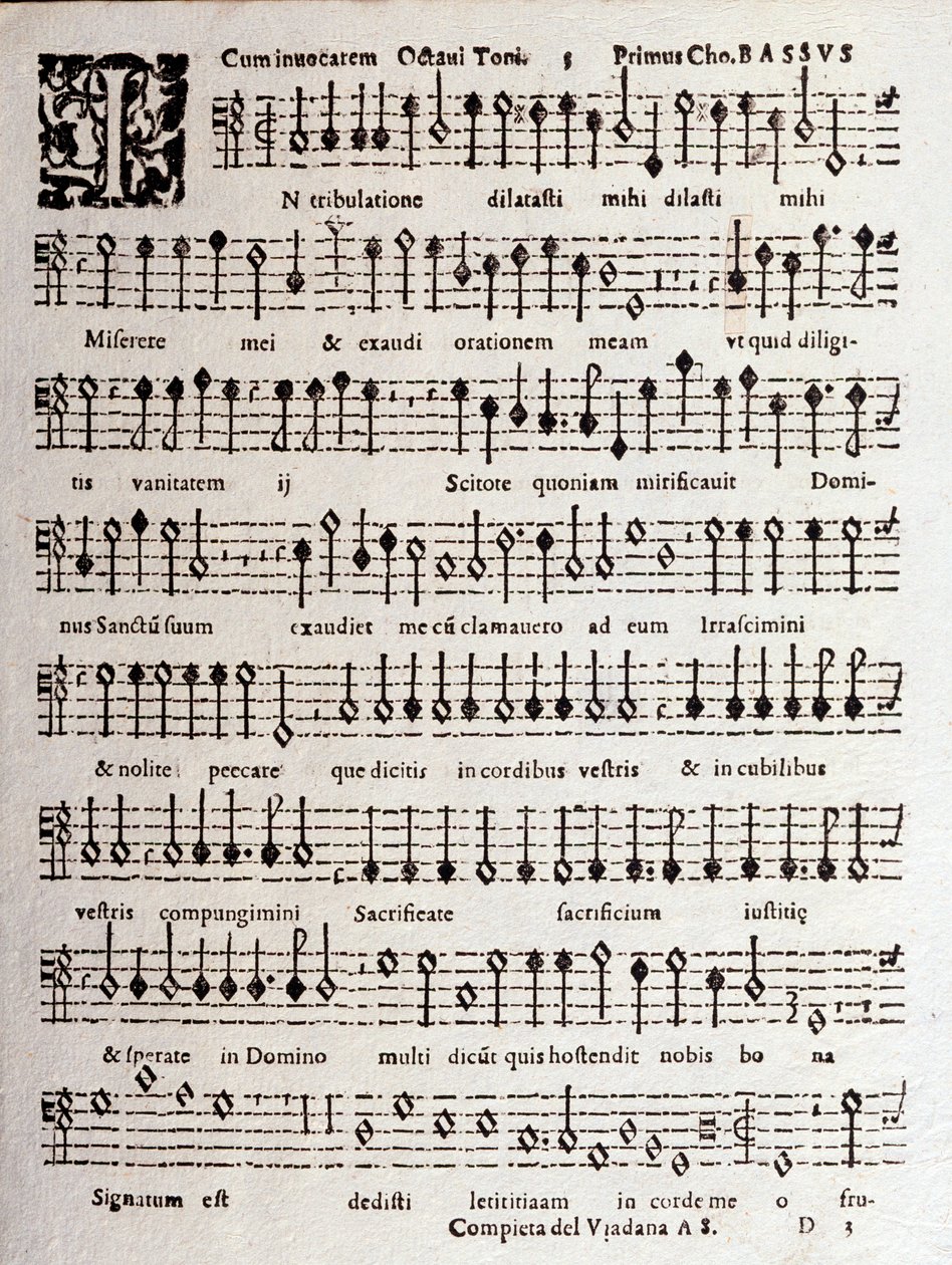 Side med partitur af Psalms (op 16) af Ludovico Viadana af Unknown artist
