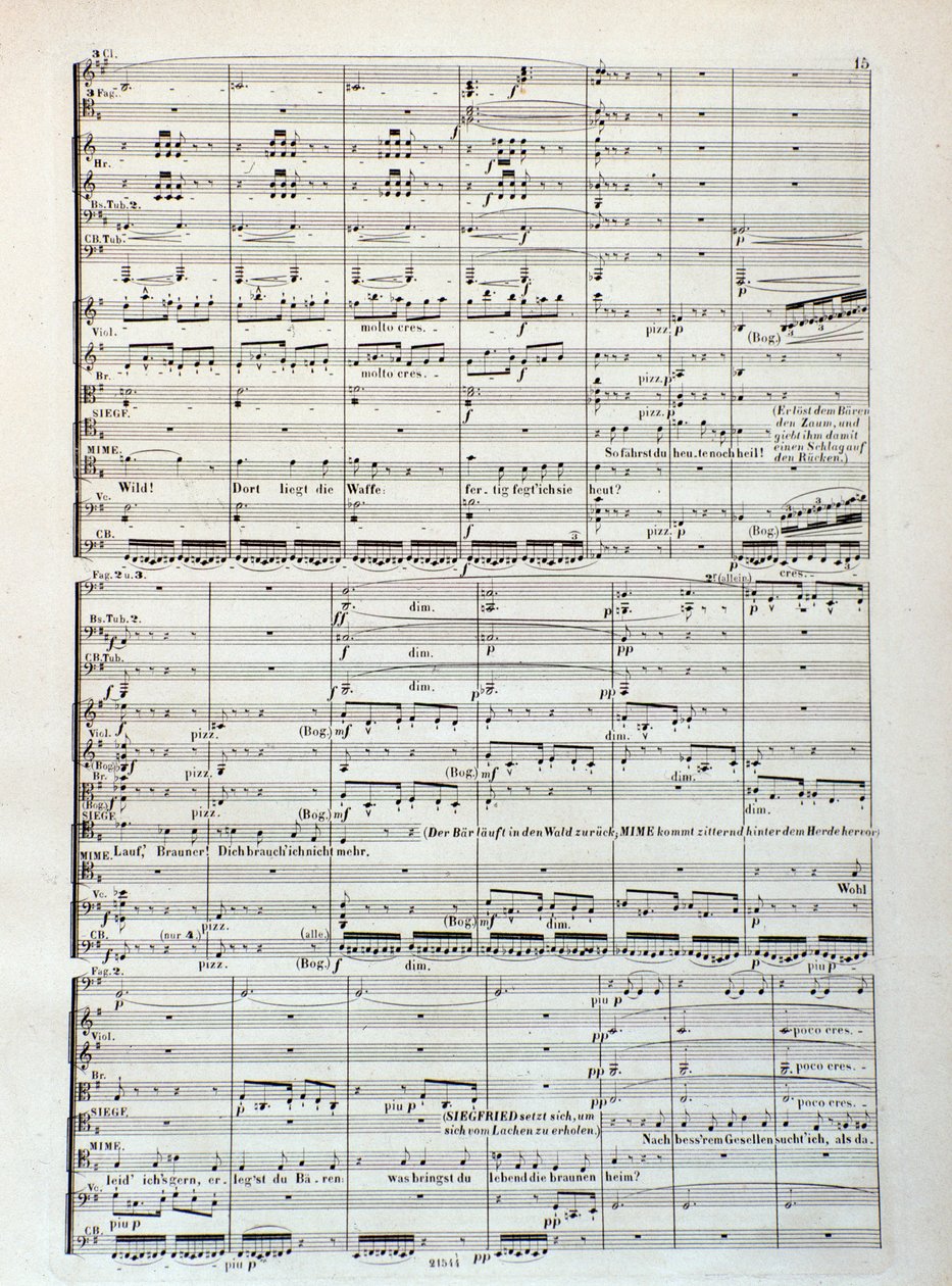 Side med partitur af Siegfried, opera af Wagner af Unknown artist