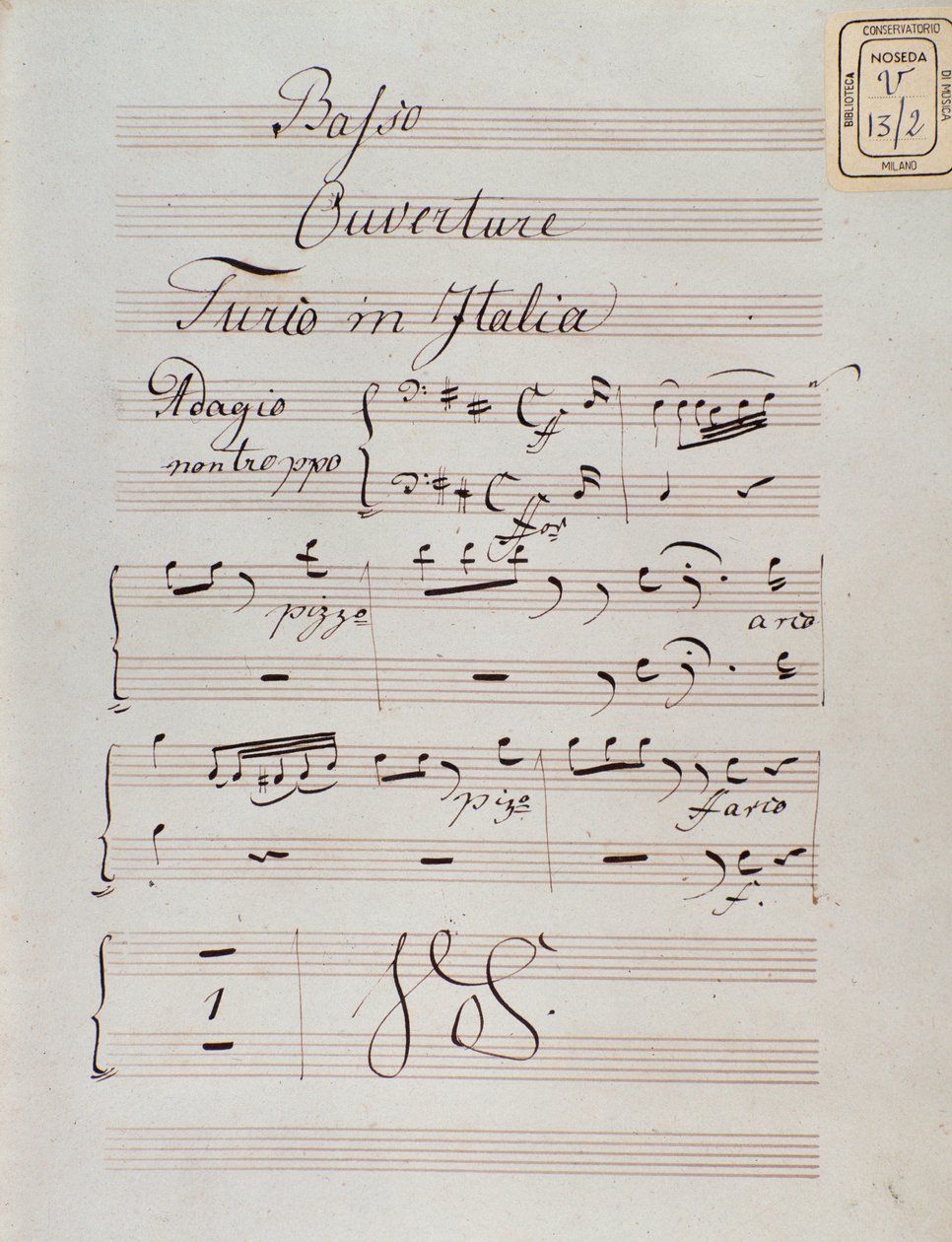 Side med partitur til ouverturen til Tyrken i Italien af Gioacchino Rossini af Unknown artist