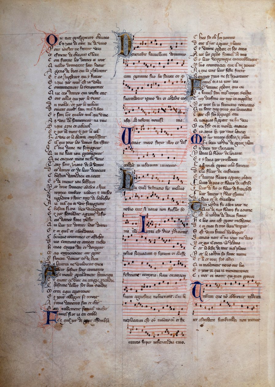 Side med sange, tekster og musik Miniature fra "" Le roman de Fauvel"" af Gervais de Bus af Unknown artist
