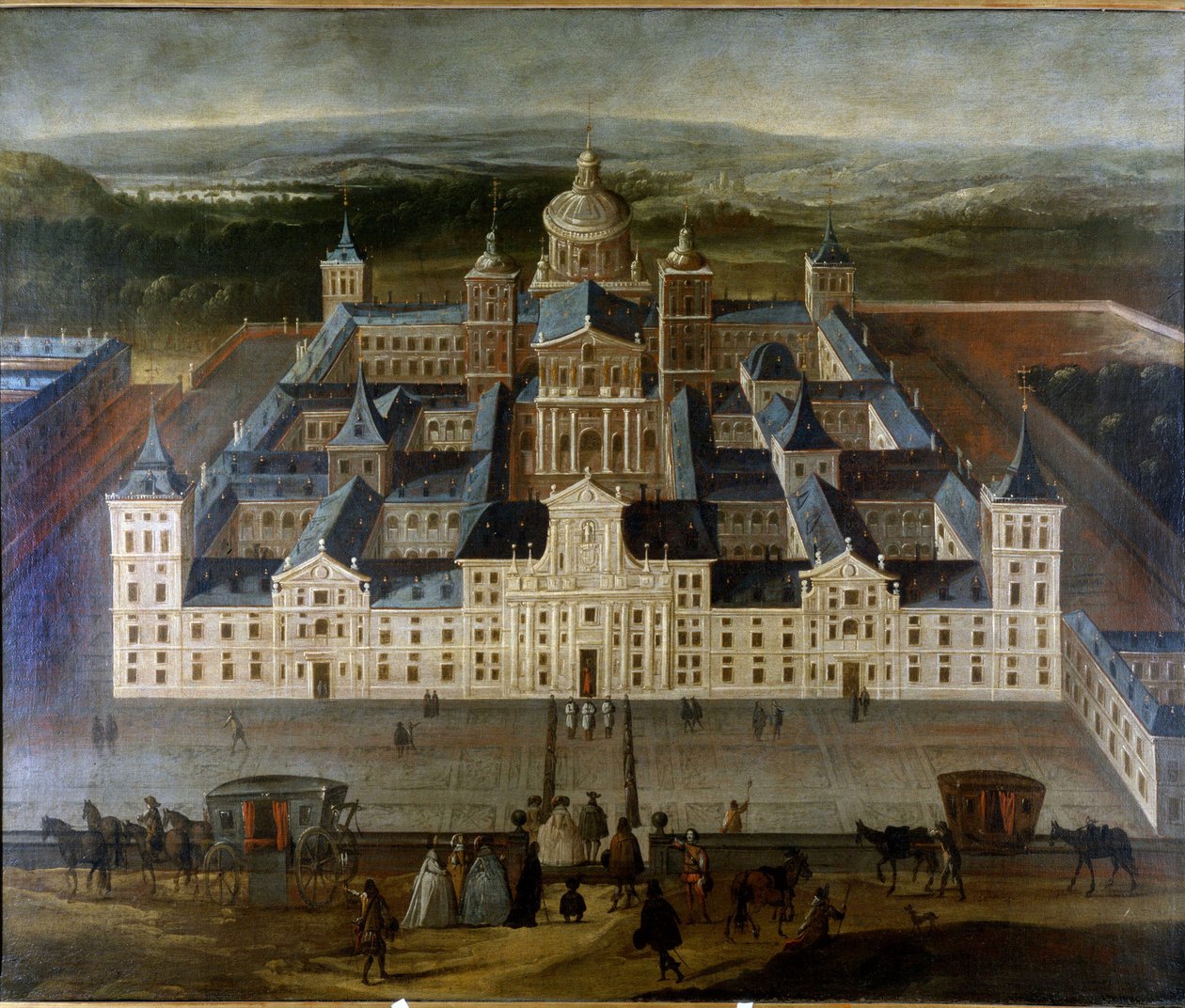 Maleri, der forestiller Palace of Escorial eller Escorial i Spanien. sd. 17. århundrede.Museo del Castello. Milano af Unknown artist