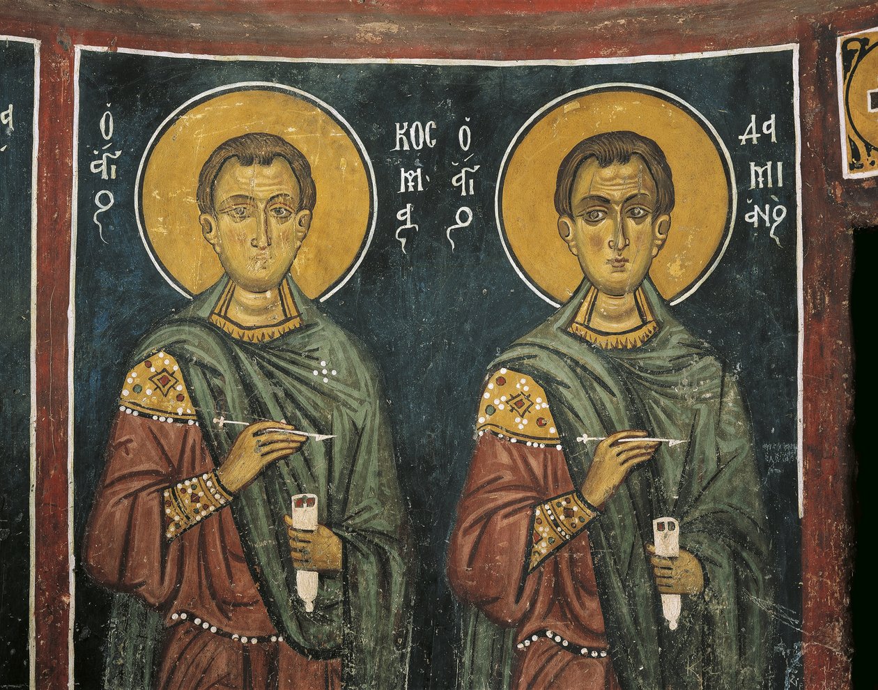 Malerier af St. Cosmas med St. Damian, Panagia Ties Asinou-kirken, Nikitart, Cypern af Unknown artist