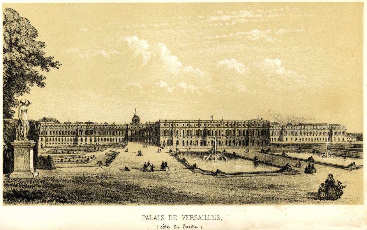 Slottet i Versailles, udsigt til haven i 1857. af Unknown artist