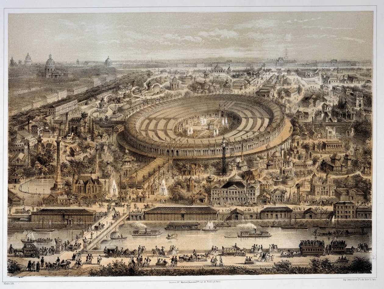 Panoramaudsigt over verdensudstillingen i 1867 i Paris. Paris, Musée Carnavalet af Unknown artist