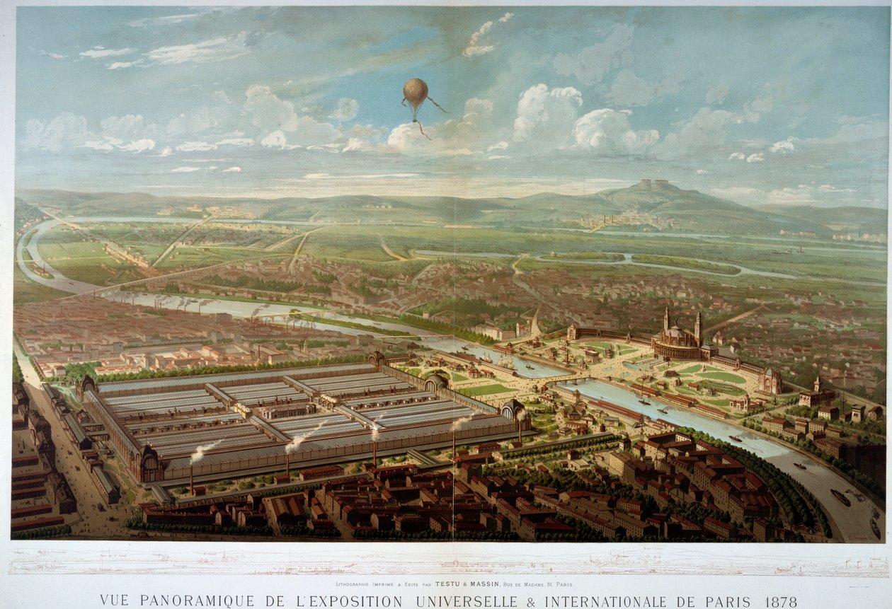 Panoramaudsigt over verdensudstillingen i 1878 i Paris. Paris, Musée Carnavalet af Unknown artist