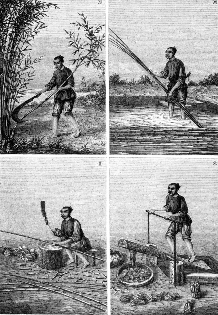 Papirfremstilling i Kina i "The Wonders of Industry" af Louis Figuier, Paris af Unknown artist