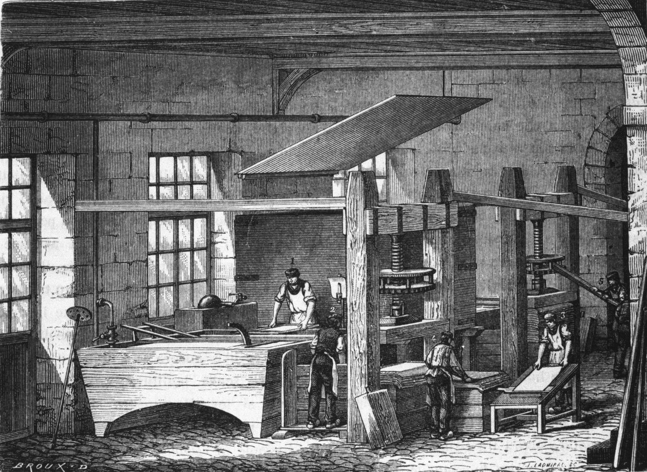 Papirfremstilling i 1800-tallet. af Unknown artist