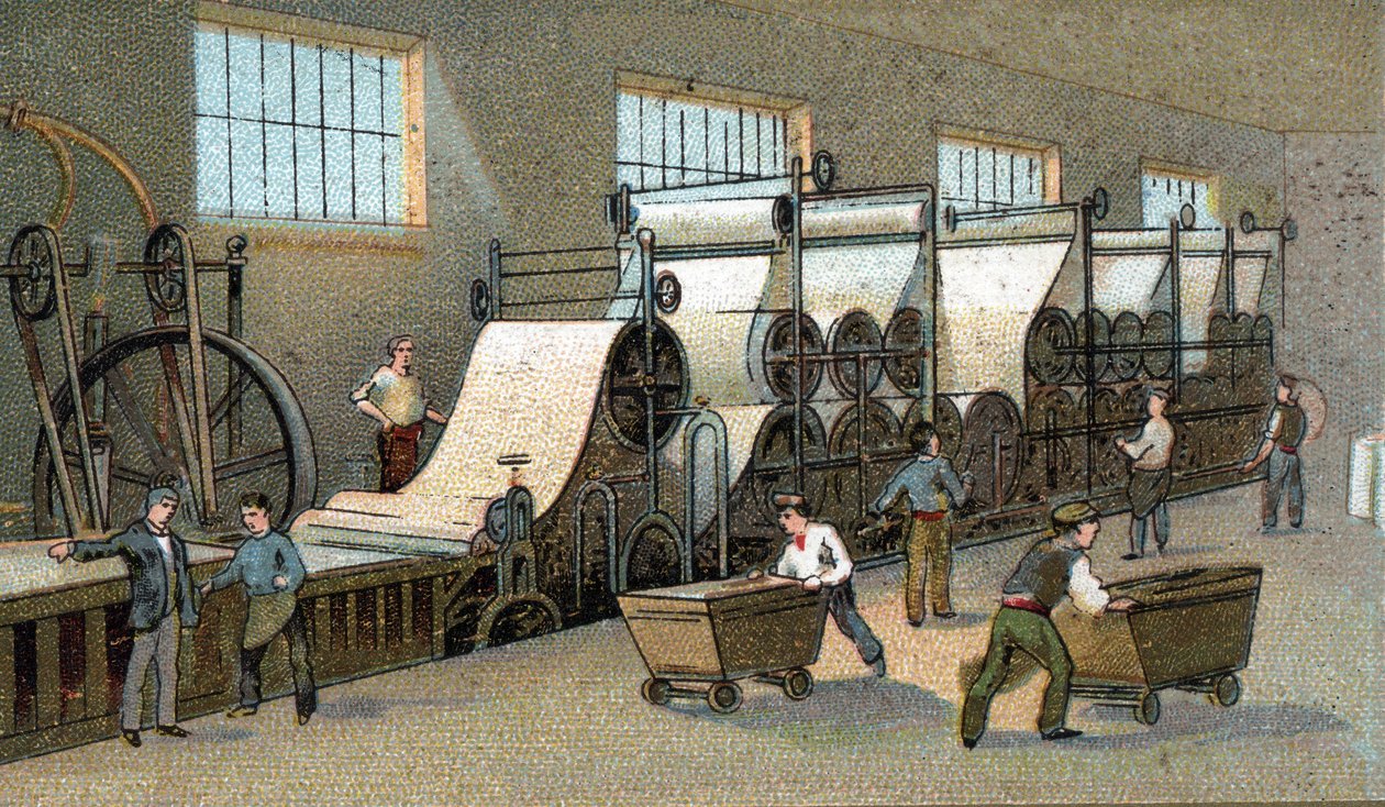 Papirproduktion i det 19. århundrede i Frankrig. Kromolitografi fra slutningen af det 19. århundrede af Unknown artist