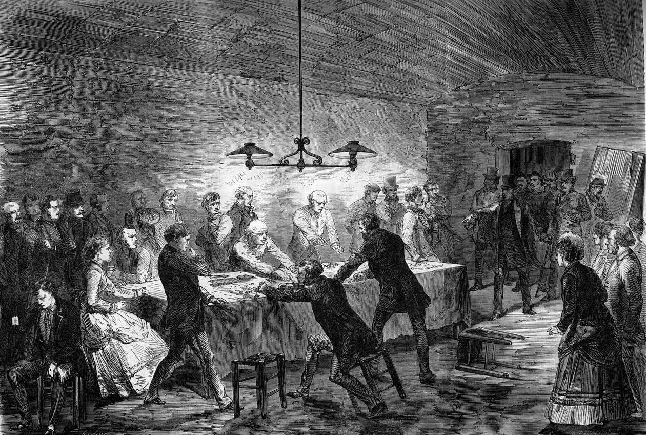 Paris 1870: Arrest foregår i et underjordisk spillehus på Rue de la Harpe. af Unknown artist
