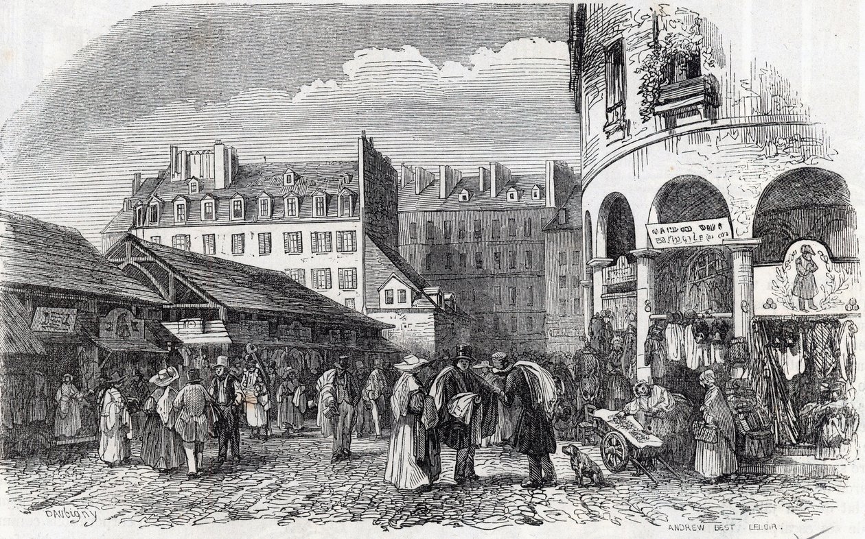 Paris, 3. arrondissement - La rotunde du Carreau du Temple i Paris i det 19. århundrede - Indgravering i "" Tableau-de-Paris"" af Edmond Texier af Unknown artist