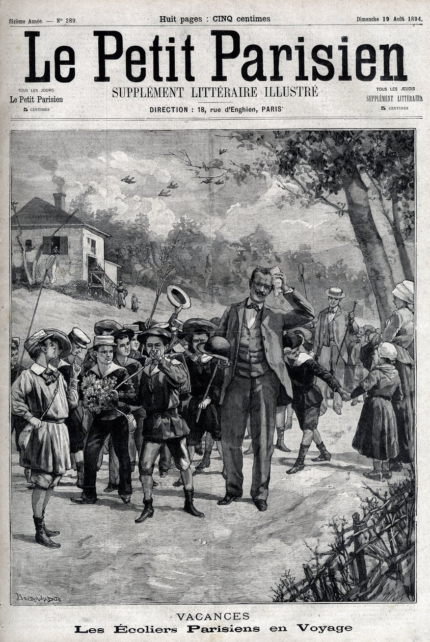Parisiske skoleferier på tur på landet. Gravering i "" Le Parisien"" af Unknown artist